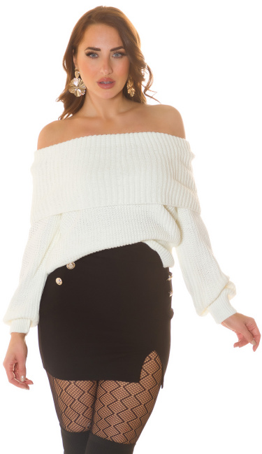 off-shoulder knitted sweater White